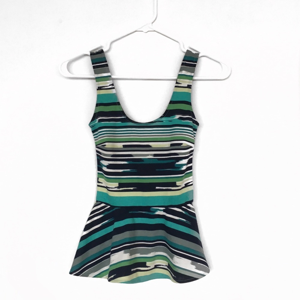NWT Love…day Blue & Green Striped Peplum Tank Top – Size XS